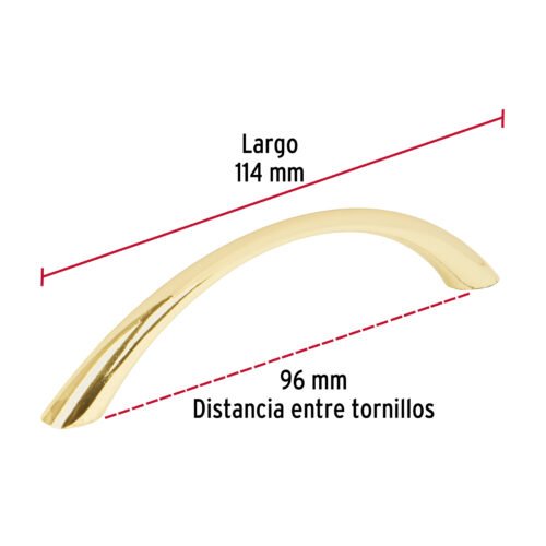 438262 43826 - Jaladera de 96mm, línea Arco, latón brillante, HERMEX
