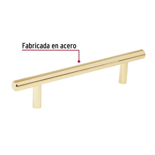 43829 - Jaladera de acero, 128mm, línea Cilindro, latón brillante