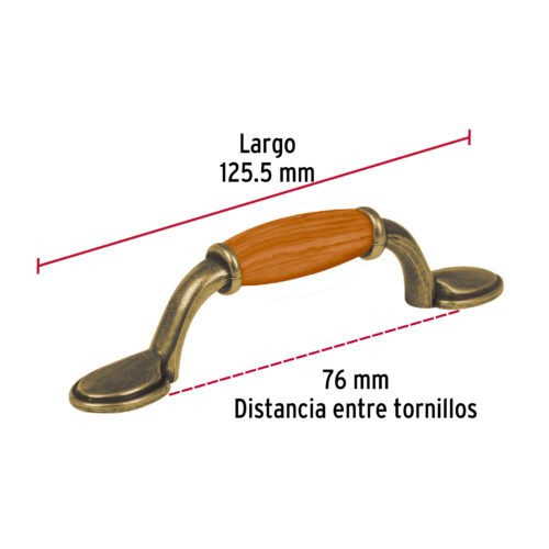 438311 43831 - Jaladera metálica de 76mm latón antiguo, inserto tipo madera
