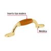 43832 - Jaladera metálica, 76mm latón brillante, inserto tipo madera