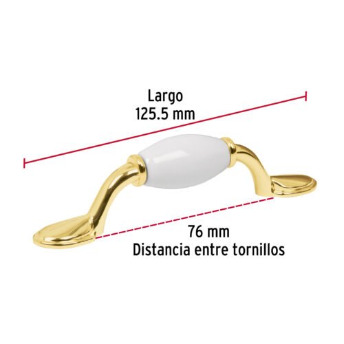 43833 - Jaladera metálica de 76 mm latón brillante, inserto cerámico
