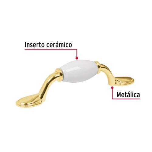 43833 - Jaladera metálica de 76 mm latón brillante, inserto cerámico