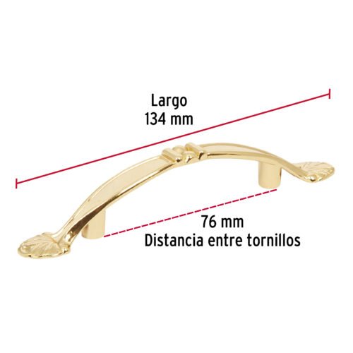 438341 43834 - Jaladera metálica de 76 mm estilo "Barroco", latón brillante