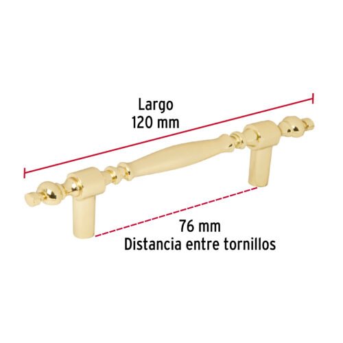43836. 43836 - Jaladera metálica de 76mm estilo "Colonial", latón brillante