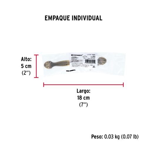43835 - Jaladera metálica de 76 mm estilo "Barroco", latón antiguo