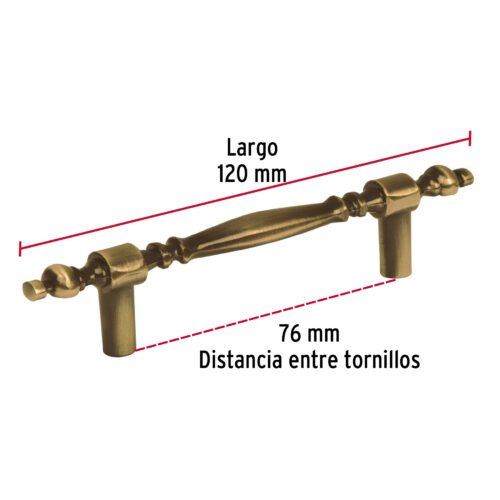 43837 - Jaladera metálica de 76 mm estilo "Colonial", latón antiguo