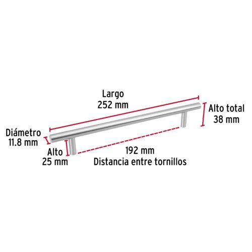 438712 43871 - Jaladera de acero, 192mm, línea Cilindro, níquel, HERMEX