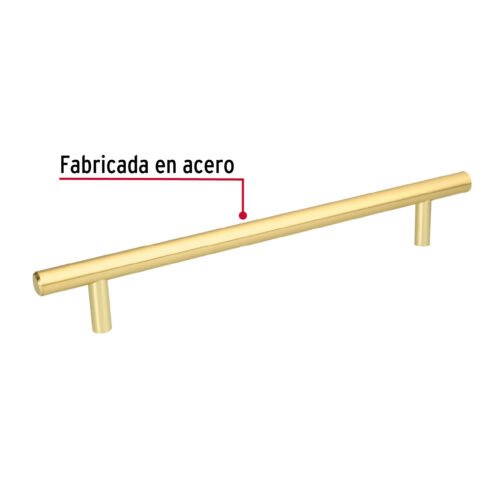 43873 - Jaladera de acero, 192mm, línea Cilindro, latón brillante