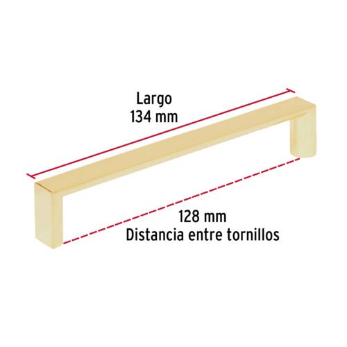 43907 - Jaladera de 128mm, línea Andamio, latón brillante, HERMEX