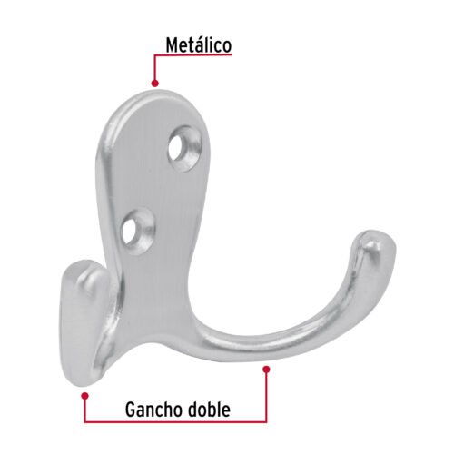 43913 - Gancho doble tipo perchero, cromo mate, HERMEX