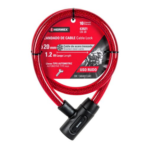 439212 43921 - Candado de cable con llave, 20 mm X 1.20 m, HERMEX