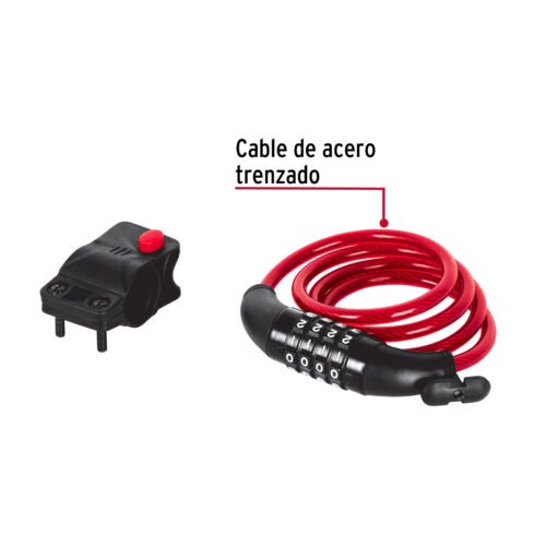 439241 43924 - Candado de cable con combinación, 8 mm X 1.0 m, HERMEX
