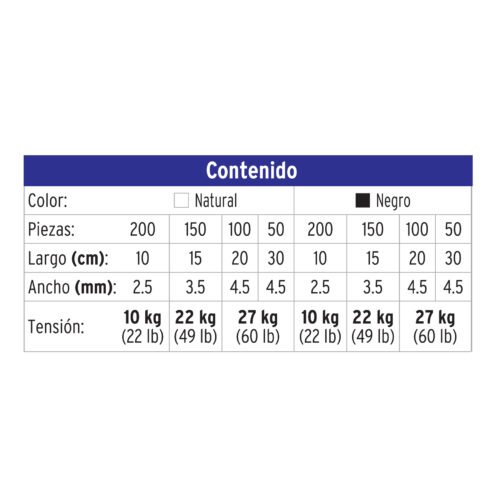 44016 - Bote con 1000 cinchos plásticos negros y naturales, Volteck