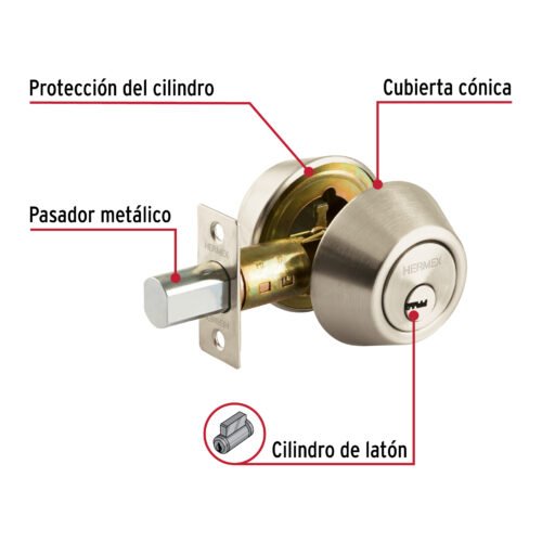 44035 - Cerrojo llave-llave níquel satin , llave de puntos, HERMEX