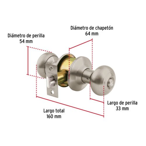 44057 - Cerradura tipo oval para recámara, níquel satín, HERMEX