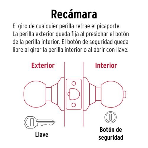 44064 - Cerradura tipo esfera para recámara, níquel satín, HERMEX
