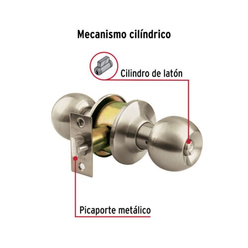 44065 - Cerradura tipo esfera para baño, níquel satín, HERMEX