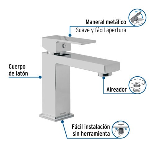 44066 - Monomando corto para lavabo, cromo, FOSET KUBO