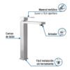 44072 - Monomando alto para lavabo, cromo, FOSET KUBO