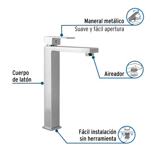 44072 - Monomando alto para lavabo, cromo, FOSET KUBO