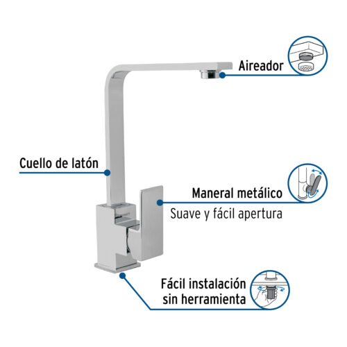 44073 - Monomando cuello alto para fregadero, cromo, FOSET KUBO