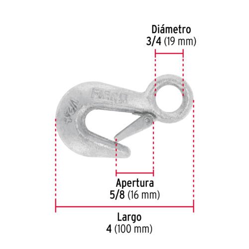 44075 - Gancho eslinga de acero forjado 3/4", carga 500 kg, FIERO