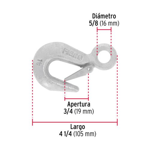 44076 - Gancho eslinga de acero forjado 5/8", carga 1000 kg, FIERO