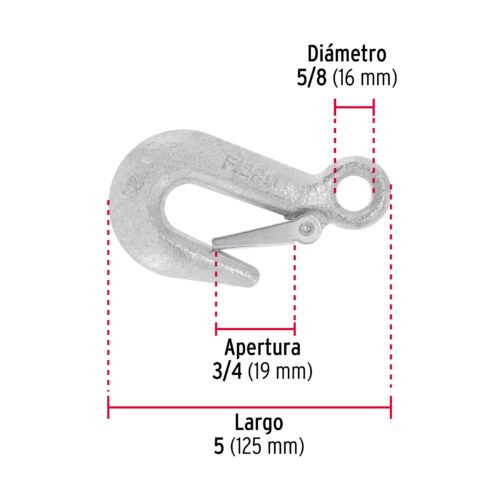 44077 - Gancho eslinga de acero forjado 5/8", carga 1500 kg, FIERO