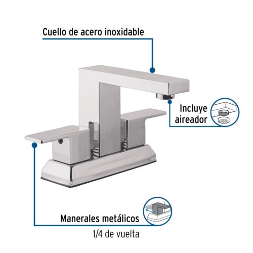 44079 - Mezcladora para lavabo 4", cromo, FOSET KUBO