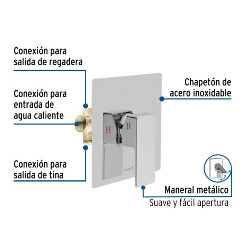 44081 - Monomando para regadera sin desviador, cromo, FOSET KUBO
