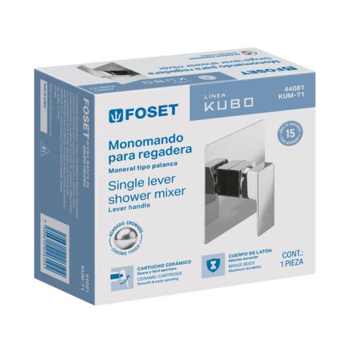 44081 - Monomando para regadera sin desviador, cromo, FOSET KUBO
