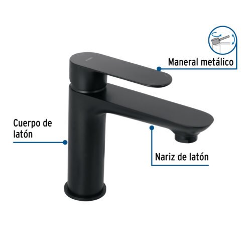 44089 - Monomando corto para lavabo, negro, FOSET RIVIERA