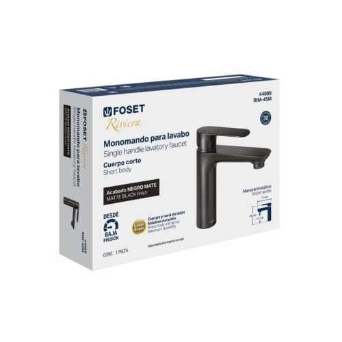 44089 - Monomando corto para lavabo, negro, FOSET RIVIERA