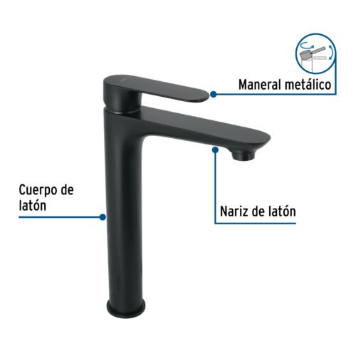 44090 - Monomando alto para lavabo, negro, FOSET RIVIERA