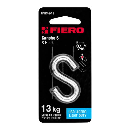 44091 - Gancho "S" de 3/16" de acero para cable, FIERO