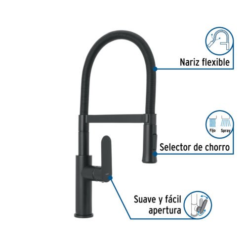 441031 44103 - Monomando nariz flexible para fregadero, negro,FOSET RIVIERA