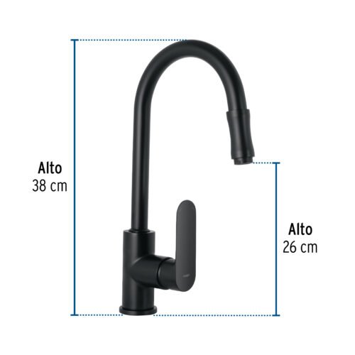 44104 - Monomando retráctil para fregadero, negro, FOSET RIVIERA