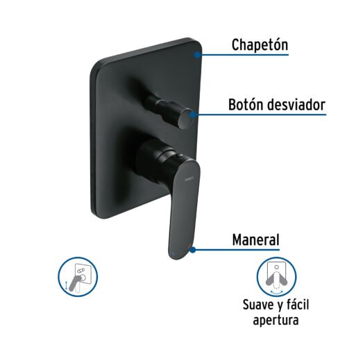 44112 - Monomando para regadera con desviador, negro, FOSET RIVIERA