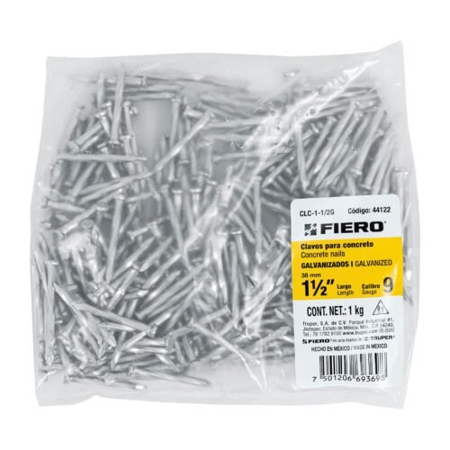 44122 - Bolsa con 1 kg de clavos para concreto galvanizados 1-1/2"