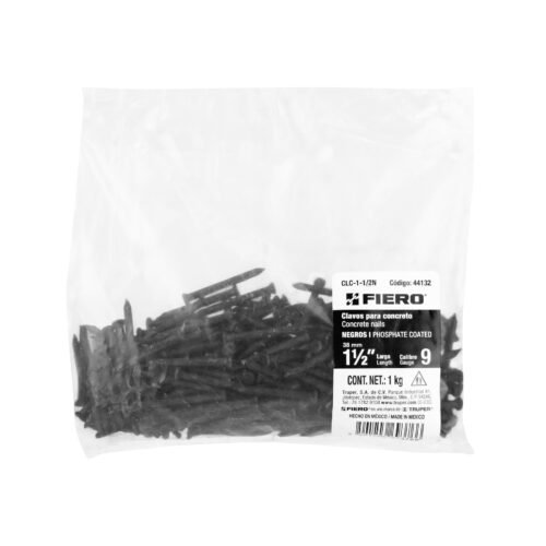 44132 - Bolsa con 1 kg de clavos para concreto negros 1-1/2", FIERO