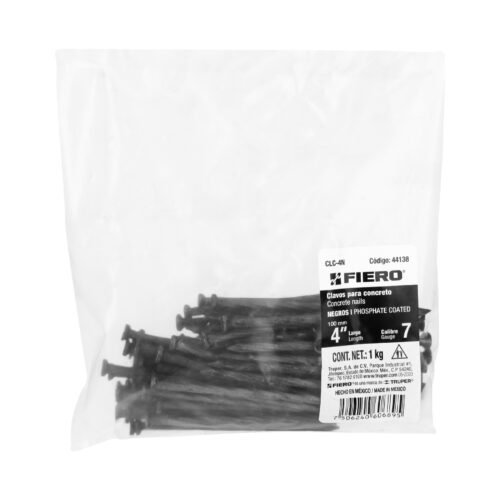 44138 - Bolsa con 1 kg de clavos para concreto negros 4", FIERO