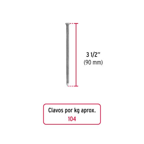 441551 44155 - Kilo de clavo estándar 3-1/2" con cabeza en caja de 25 kg