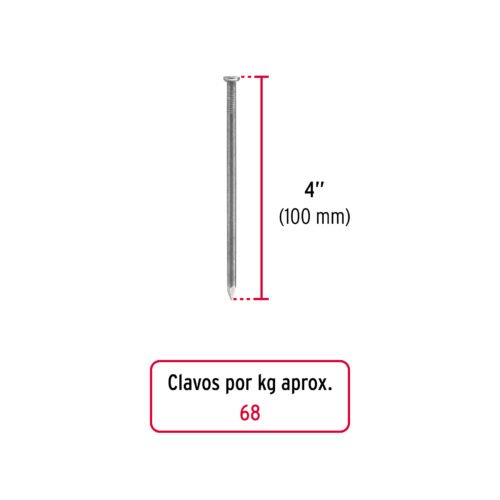 44156 - Kilo de clavo estándar 4" con cabeza en caja de 25 kg, FIERO