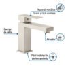 44202 - Monomando corto para lavabo, satín, FOSET KUBO