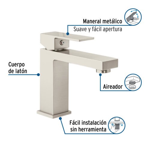 44202 - Monomando corto para lavabo, satín, FOSET KUBO