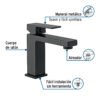 44203 - Monomando corto para lavabo, negro, FOSET KUBO