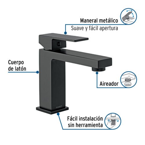 44203 - Monomando corto para lavabo, negro, FOSET KUBO