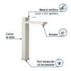 44204 - Monomando alto para lavabo, satín, FOSET KUBO