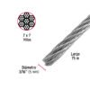 44206 - Metro de cable rígido 3/16" de acero 7x7 hilos, 75 m, FIERO