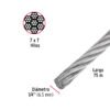 442072 44207 - Metro de cable rígido 1/4" de acero 7x7 hilos, 75 m, FIERO